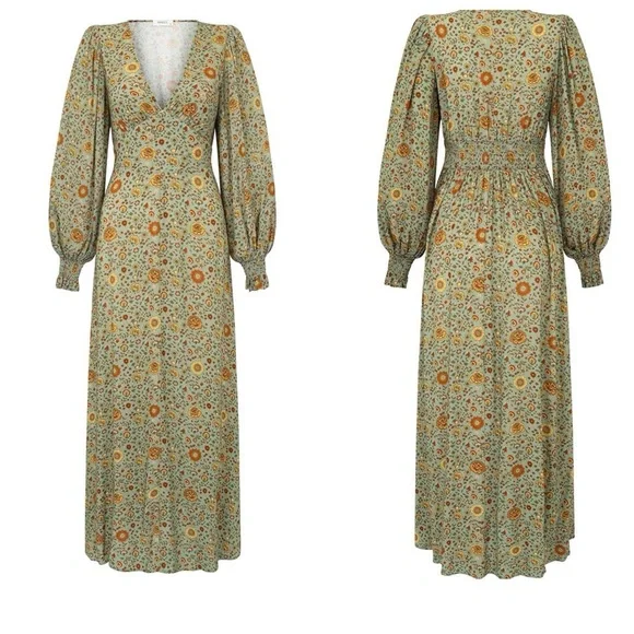 NWT! Spell x Free People "The Lady Untamed" Floral Gown in Matcha Med MSRP $289 - Picture 3 of 14